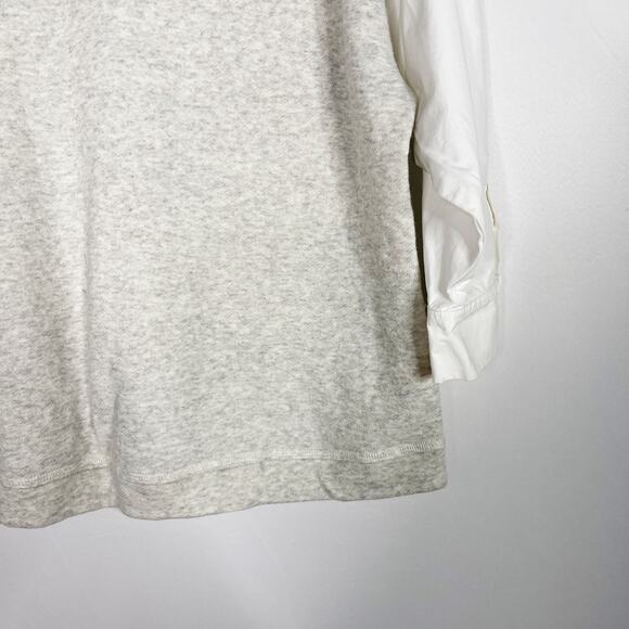 LOFT Medium M Gray White French Terry Mixed Media Pullover Top 3/4 Sleeve - Picture 6 of 9